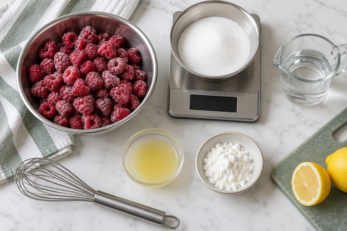Measured frozen raspberry topping formula ingredients - process evidence Measured frozen raspberry topping formula ingredients