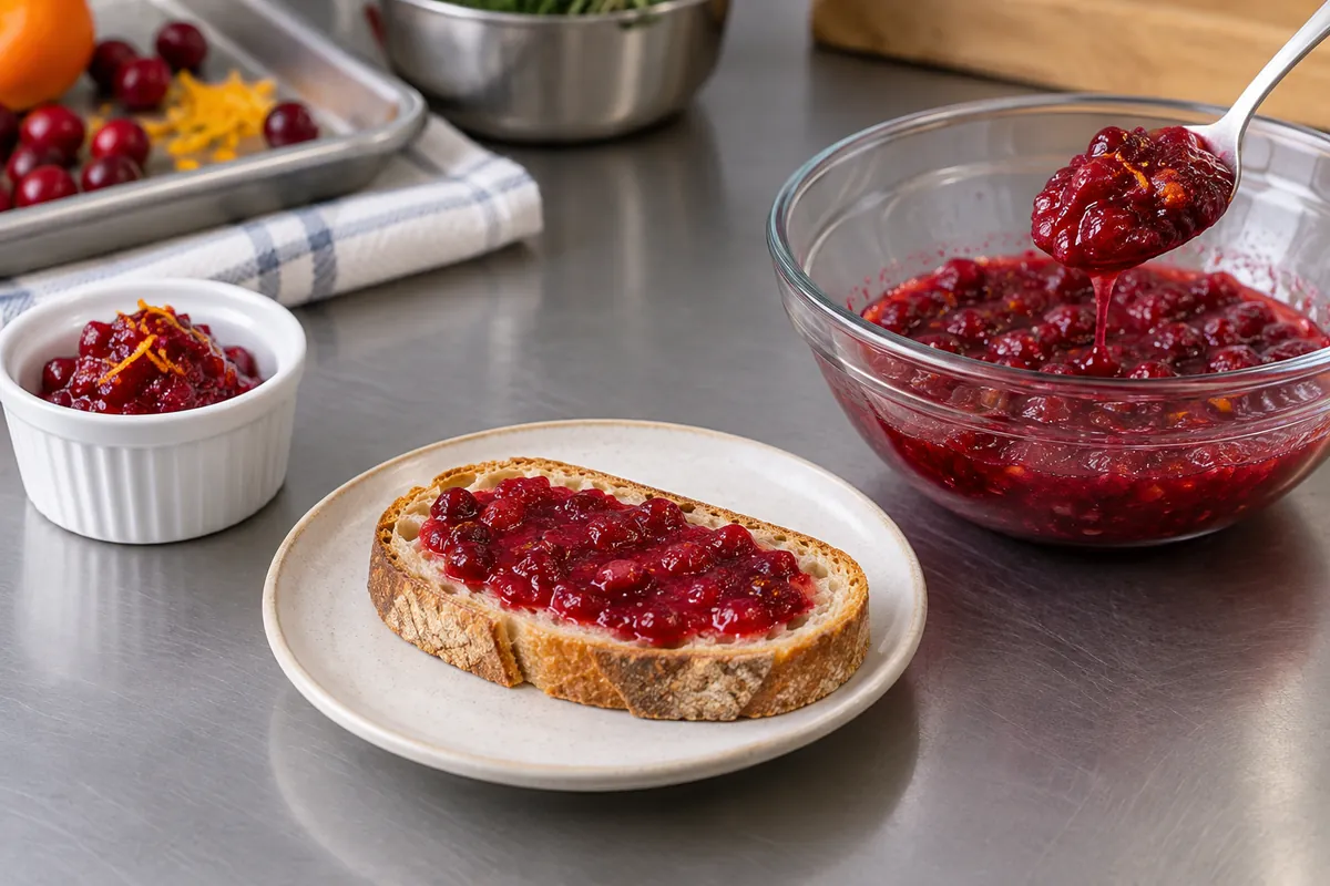 Cranberry relish portioned as dollop spread and glaze base