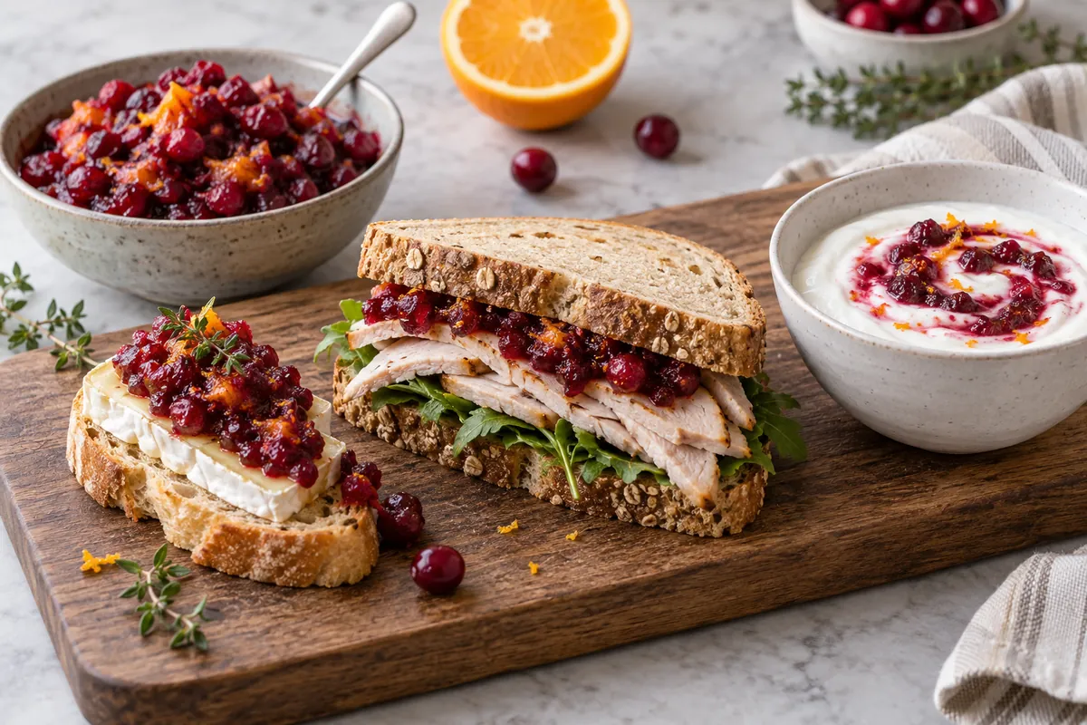 Cranberry relish used on crostini sandwich and yogurt