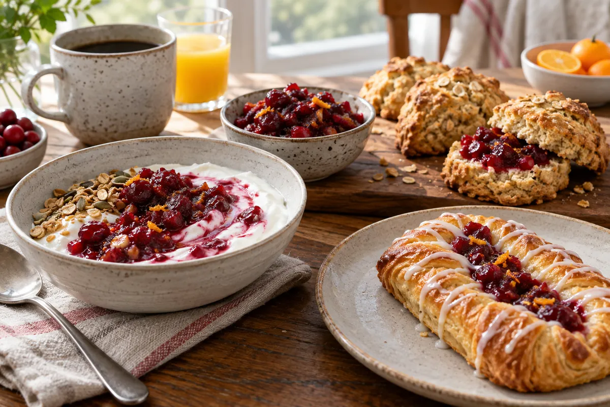 Cranberry relish with yogurt scones and pastry