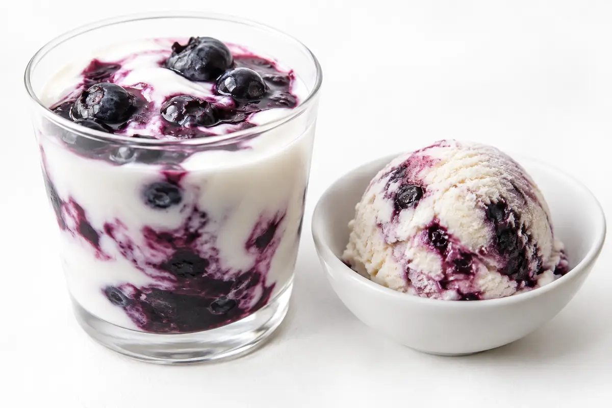 Blueberry yogurt and frozen dessert.