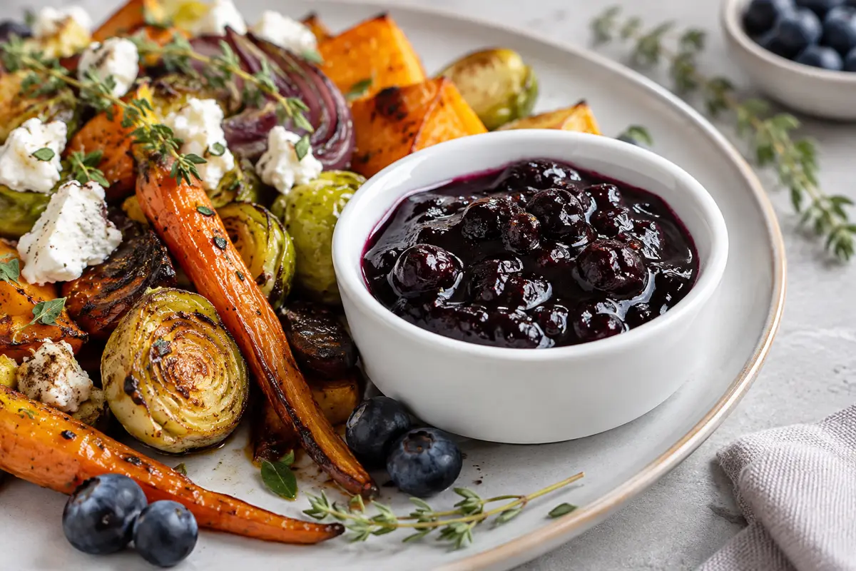 Blueberry herb sauce for savory food.